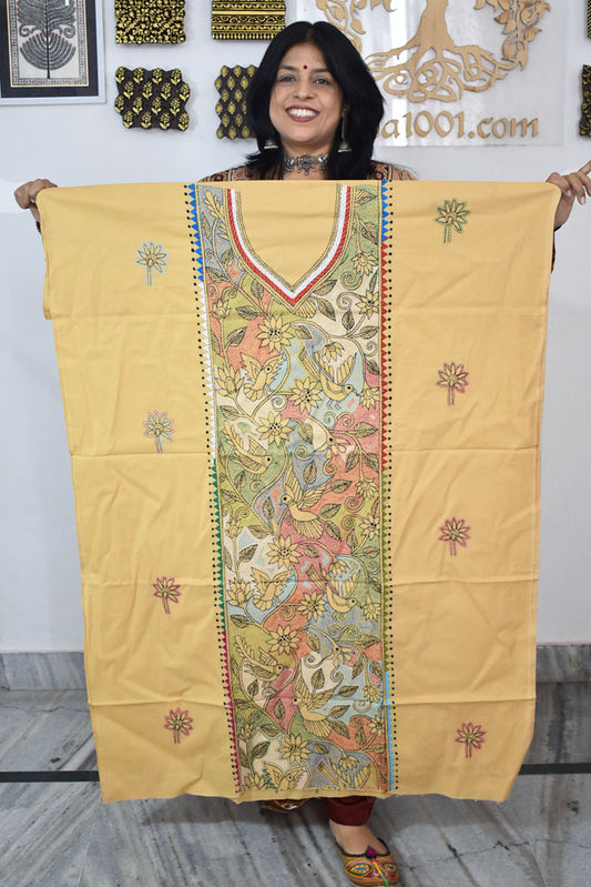 Hand Embroidered Kantha work cotton fabric - (Length 2.8 mtrs )