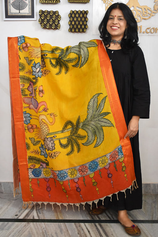 Beautiful Bangalore Cotton Silk Hand Painted Kalamkari Dupatta