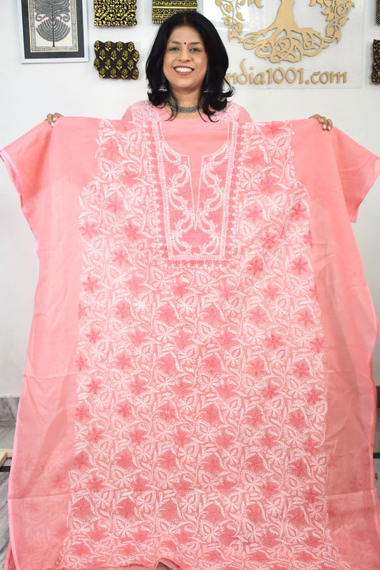 Designer Hand Embroidered Chikankari Tepchi work Kota Doria fabric