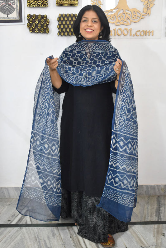 Hand Block Printed Kota Doria Cotton Dupatta