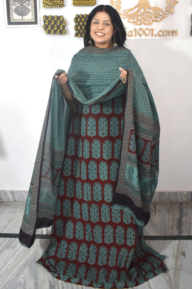 Bagh Hand Block Printed unstitched 3 pc Cotton suit fabric with block print from MP