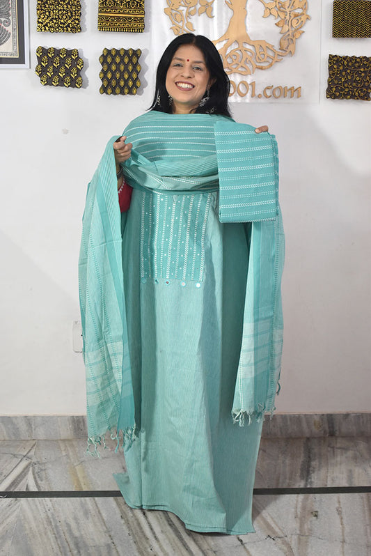 Elegant Hand Block print cotton suit with Cotton dupatta