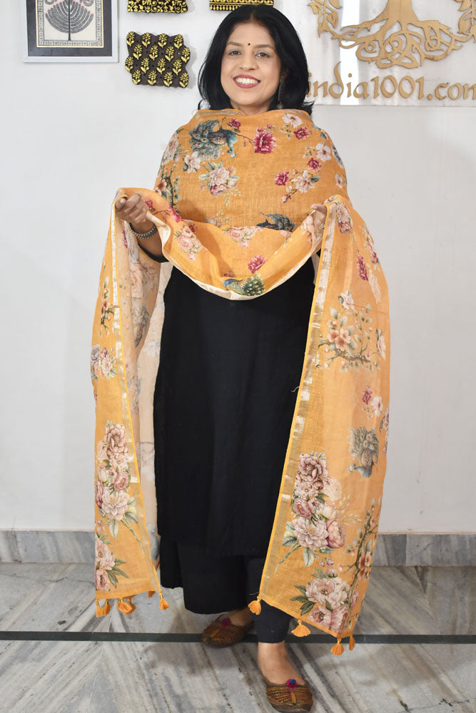 Elegant Digital Print Pure Linen dupatta