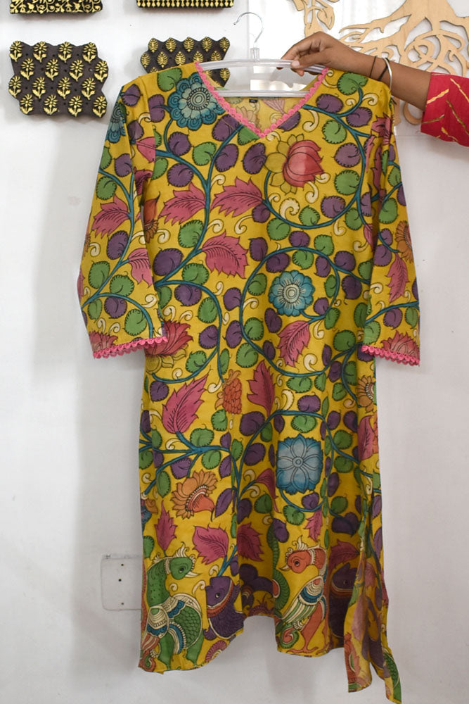 Designer Hand Printed Kalamkari Bangalore silk Kurta
