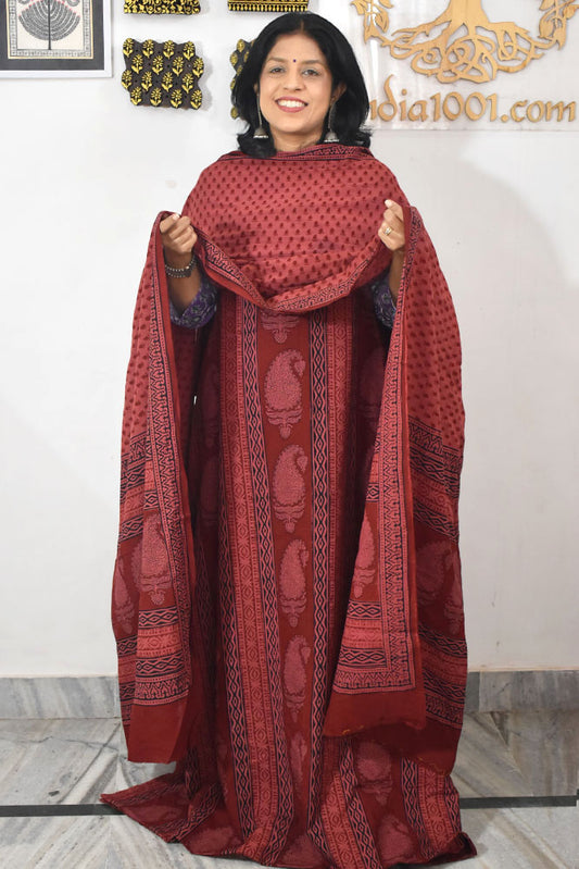 Bagh Hand Block Printed unstitched 3 pc Cotton suit fabric with Placement block print from MP