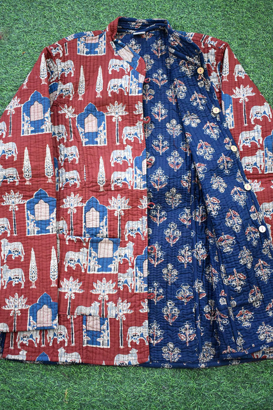 Block Print Quilted Reversible cotton jacket - Size  36-46