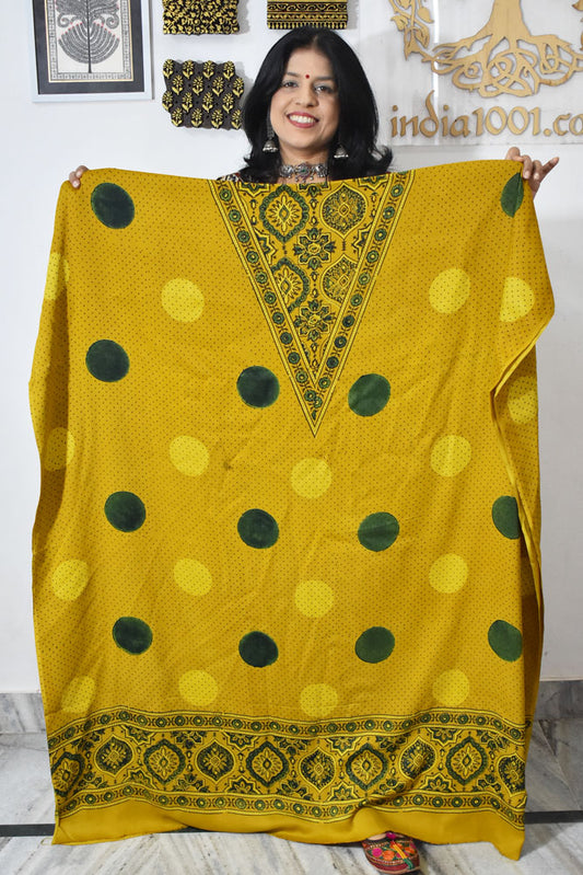 Designer Modal Silk Ajrakh Hand Block Print  Kurta Fabric - 2.5 mtrs cut