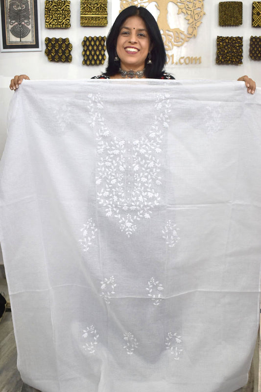 Elegant Cotton Kurta Fabric with Hand Phool patti Applique work