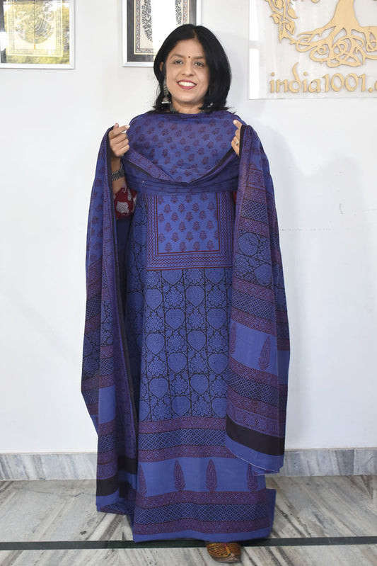 Bagh Hand Block Printed unstitched 3 pc Cotton suit fabric with Placement block print from MP