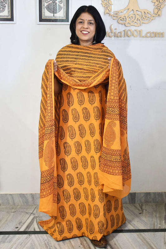 Bagh Hand Block Printed unstitched 3 pc Cotton suit fabric from MP