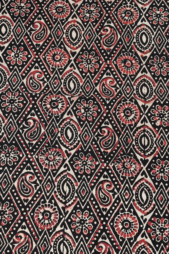 Ajrakh Hand Block Printed Cotton Fabric - 2.5 mtrs