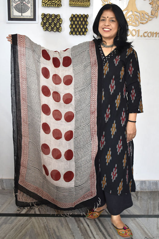 Elegant Hand Block Printed Pure Linen dupatta