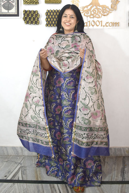Elegant Hand Block Printed Chanderi Cotton unstitched suit fabric