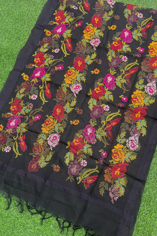 Elegant Black Organza dupatta with All over Cross Stitch Embroidery