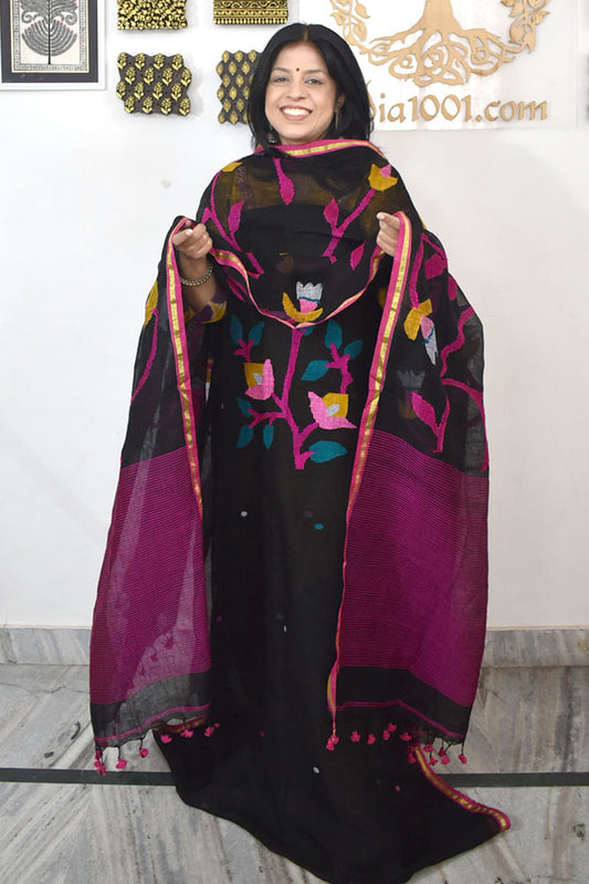 Kalakriti : Beautiful Hand Woven Soft Linen Jamdani Kurta Fabric & Dupatta set