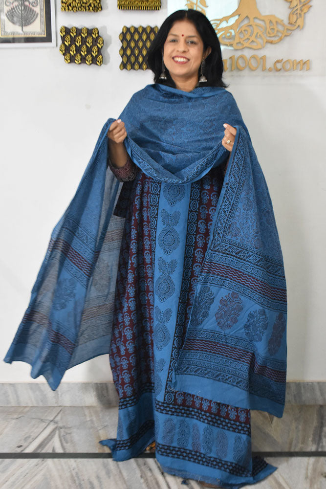 Bagh Hand Block Printed unstitched 3 pc Cotton suit fabric with Placement block print from MP