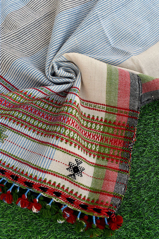 Unique, Warm Handwoven Bhujodi Handwoven Pure Wool shawl with tassels - Unisex Shawls