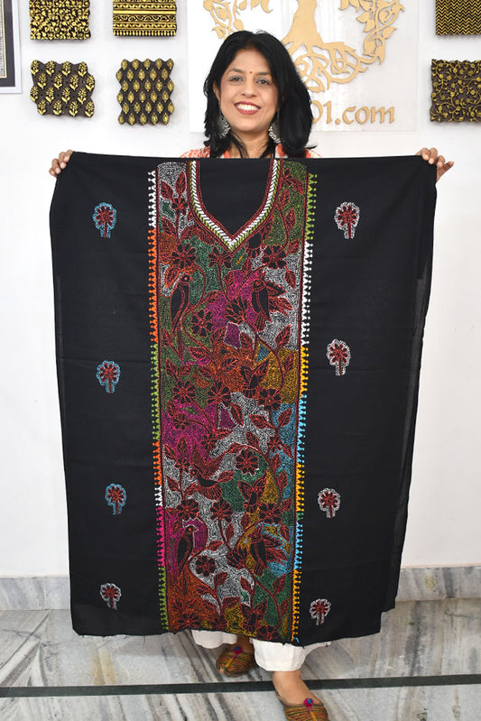 Hand Embroidered Kantha work cotton fabric - (Length 2.8 mtrs )