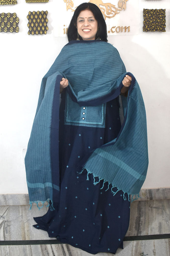 Elegant Cotton suit with Mirror Work & Cotton dupatta