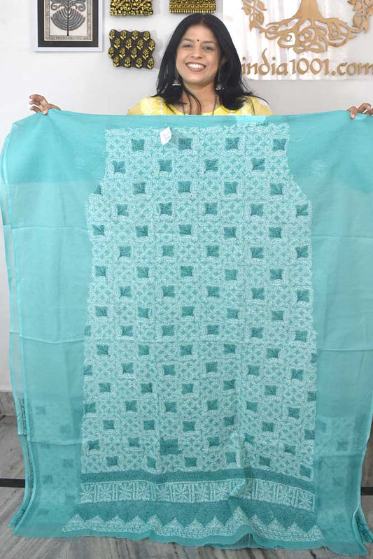 Designer Hand Embroidered Chikankari Tepchi work Kota Doria fabric NO - 28