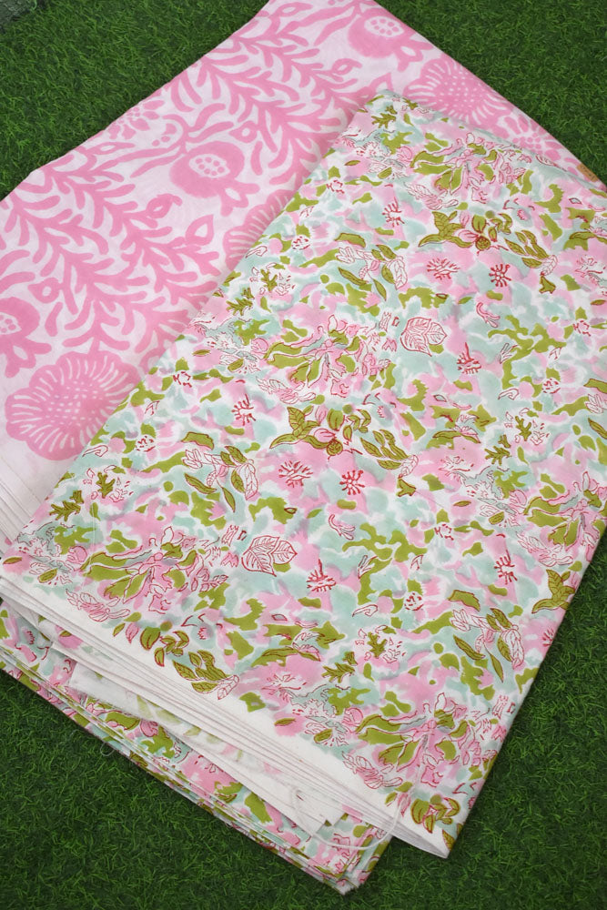 Hand Block Printed Cotton Running Fabric combo ( 2 fabrics *2.5 mtrs each)