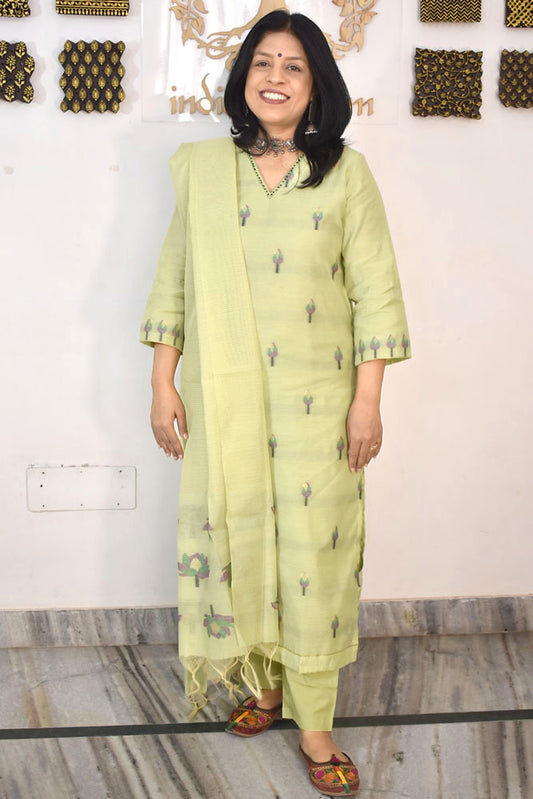 Beautiful  Banarasi Chanderi cotton silk stitched Suit with Woven Pichwai motifs size - 38 - 44