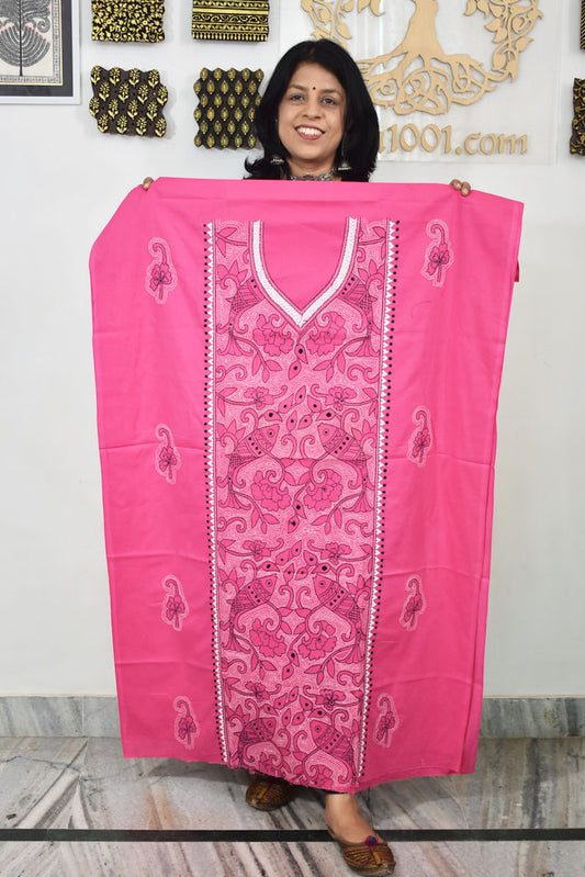 Hand Embroidered Kantha work cotton fabric - (Length 2.8 mtrs )