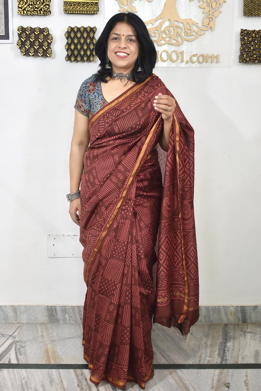 Beautiful Hand Block Printed Chanderi Silk Cotton Saree