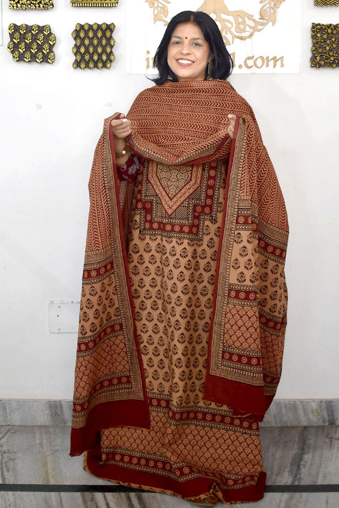 Bagh Hand Block Printed unstitched 3 pc Cotton suit fabric with Placement block print from MP
