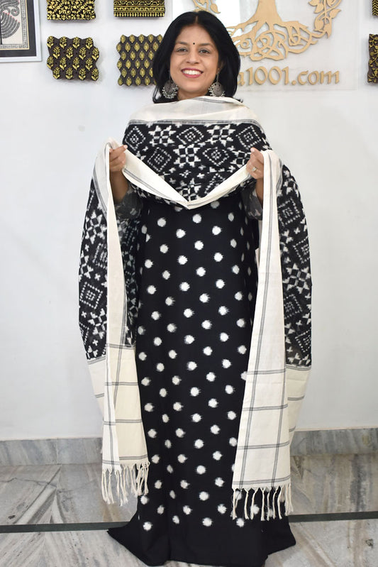 Handwoven  Ikkat Cotton dupatta with Woven Ikkat Cotton Kurta