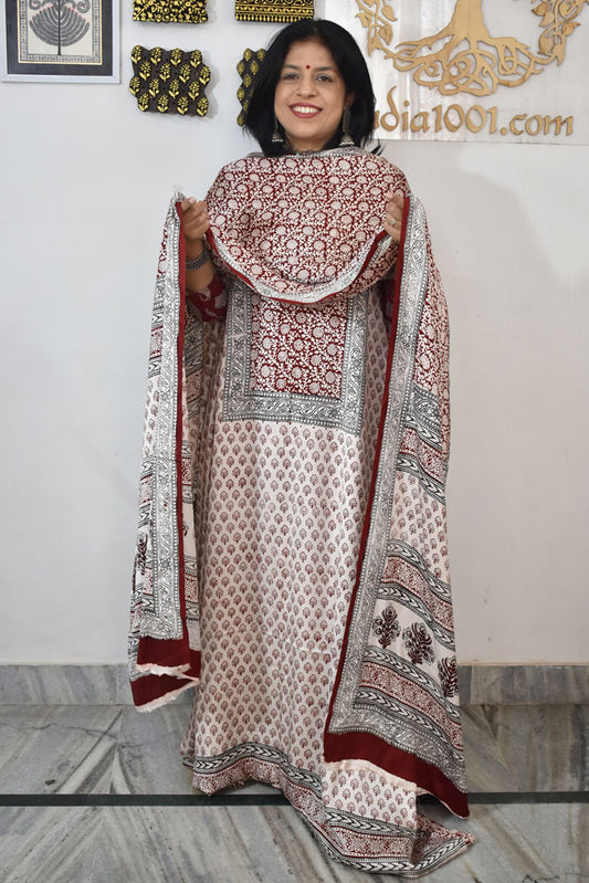 Bagh Hand Block Printed unstitched 3 pc Modal silk suit fabric from MP
