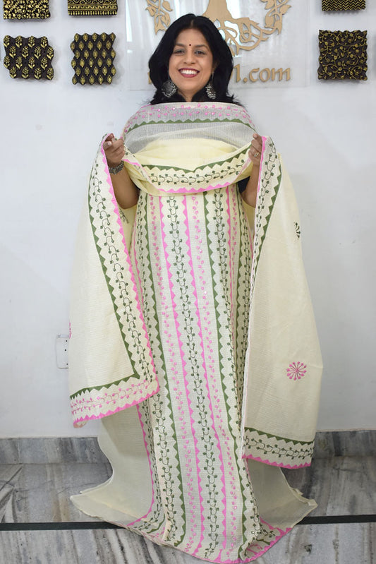 Elegant Kota Kurta & Dupatta set with Hand done Heavy Phool patti work & Cotton Bottom