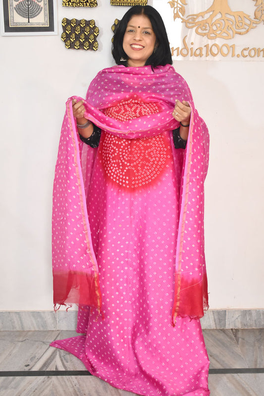 Premium Chanderi Silk Cotton Kurta dupatta sets with Bandhani Work