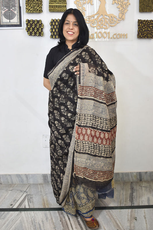 Beautiful Hand Block Printed Kota cotton Saree with zari border