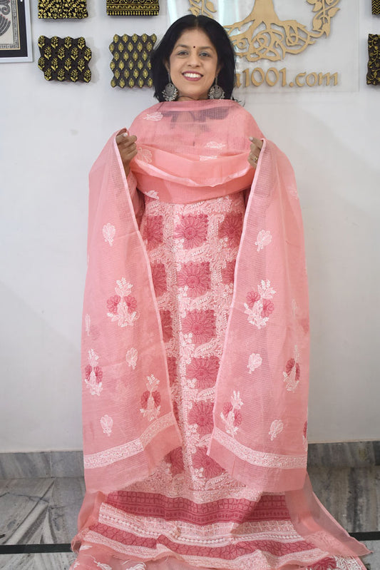 Elegant Lucknowi Chikankari Hand Embroidery work Kurta Fabric and dupatta set - 2 pc set