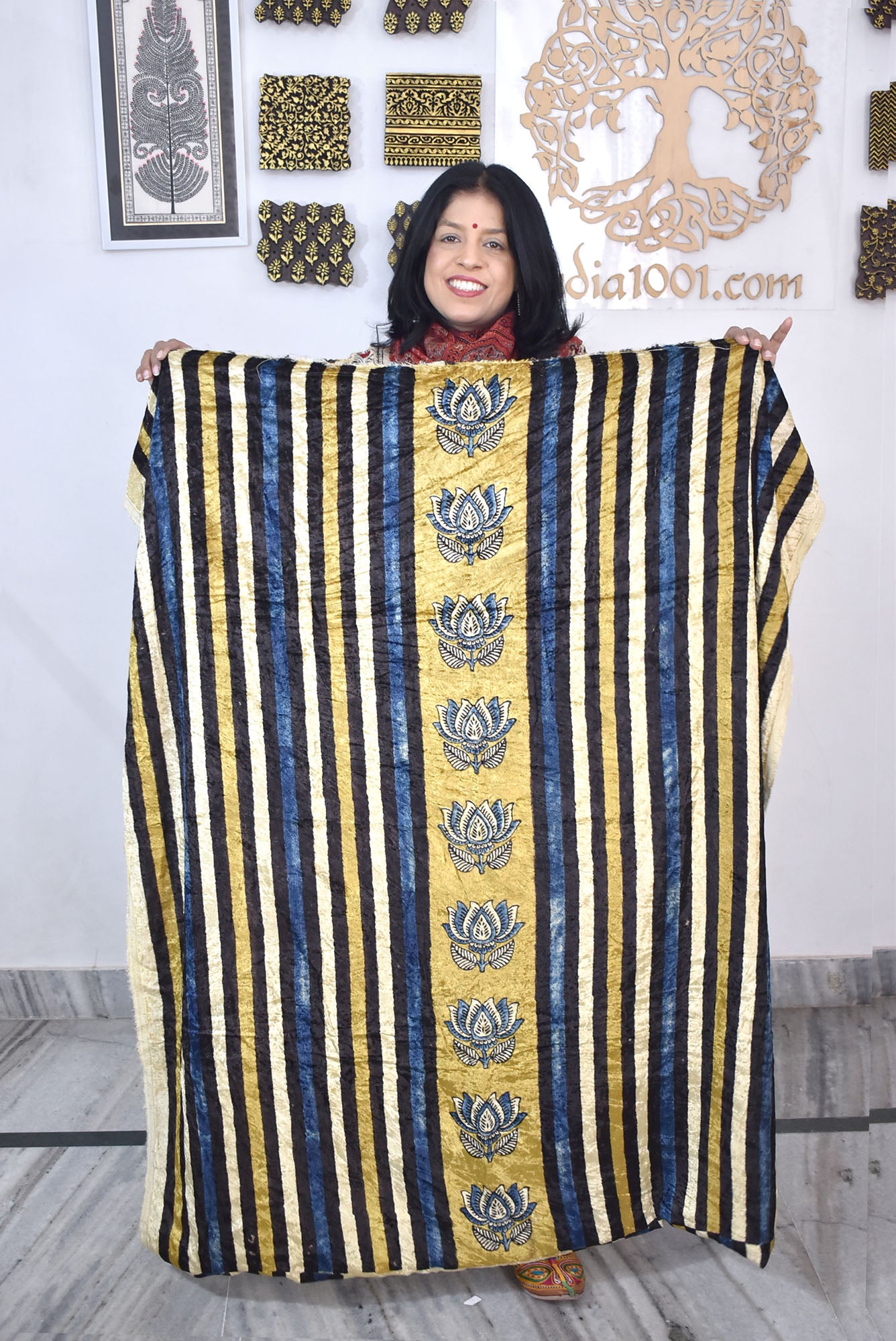 Ajrakh Velvet kurta fabric