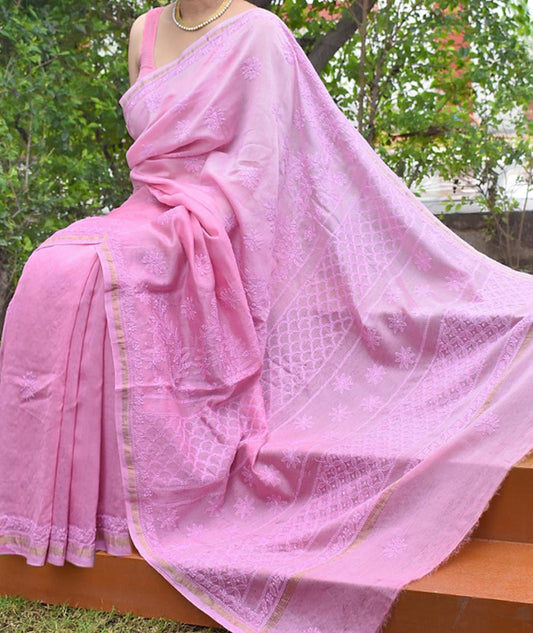 Elegant Ombre-Dyed Chanderi Silk Cotton Saree with Lucknowi Chikankari work