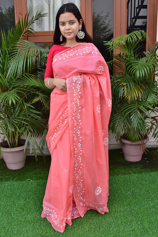 Elegant Soft  Organdy saree with Hand Applique Phool Patti Work