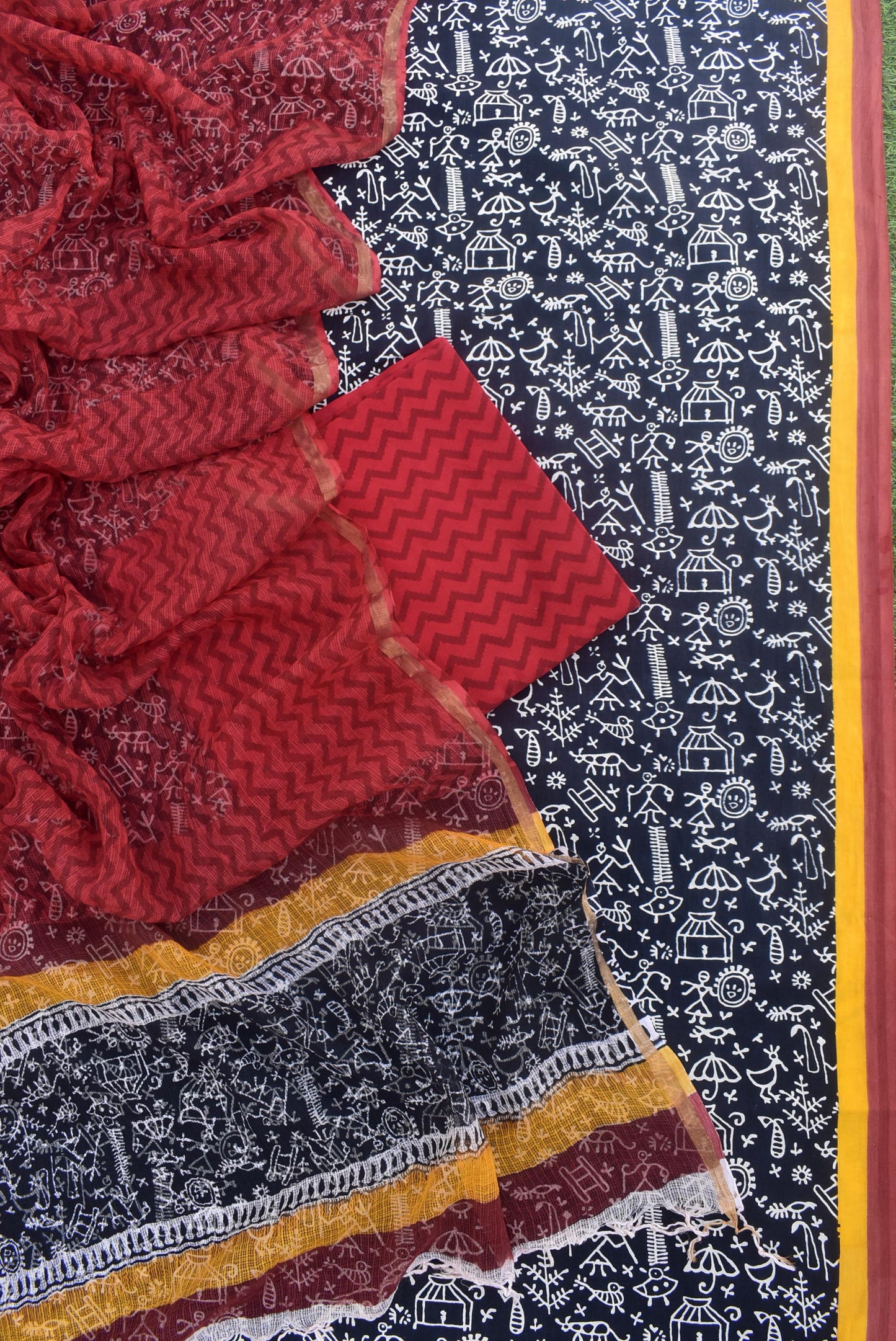 Beautiful Cotton unstitched suit fabric with Kota Doria Dupatta