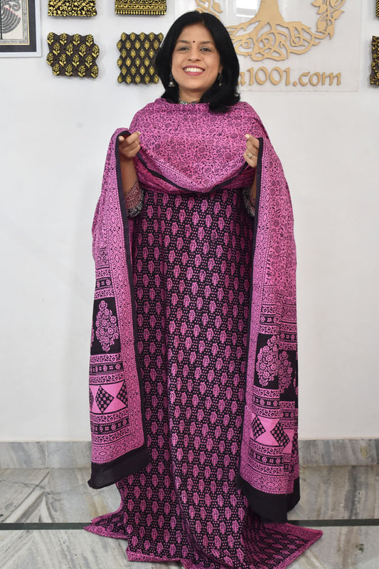 Bagh Hand Block Printed unstitched 3 pc Cotton suit fabric from MP