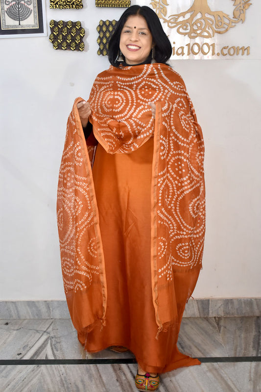 Ombre Dyed -Tie & Dye Bandhani Kurta & Dupatta 2pc Chanderi Unstitched Suit