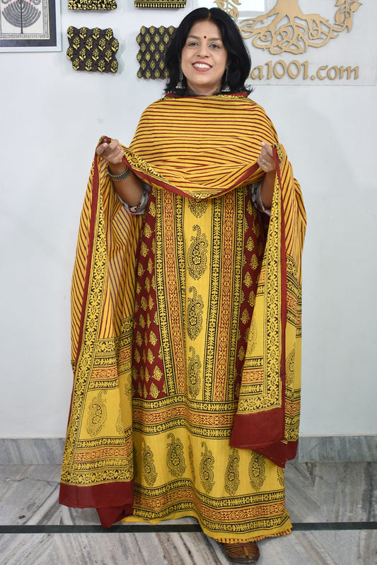 Bagh Hand Block Printed unstitched 3 pc Cotton suit fabric with Placement block print from MP