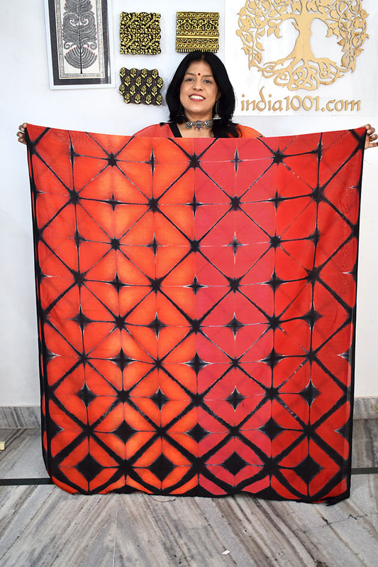 Stunning Hand Crafted Clamp Dyed Chanderi Kurta & cotton pant Unstitched sets