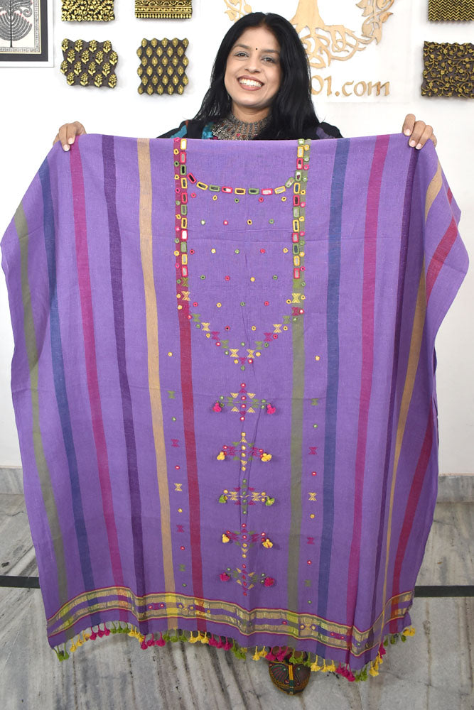 Designer Kala Cotton Bhujodi Kurta Fabric With Mirror Work - 2.8 mtrs