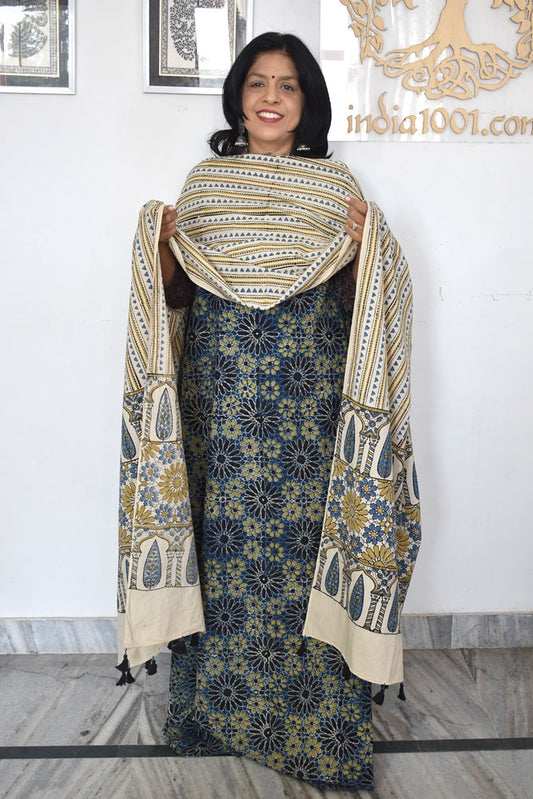 Elegant Hand Block Printed Ajrakh Cotton Unstitched suit fabric