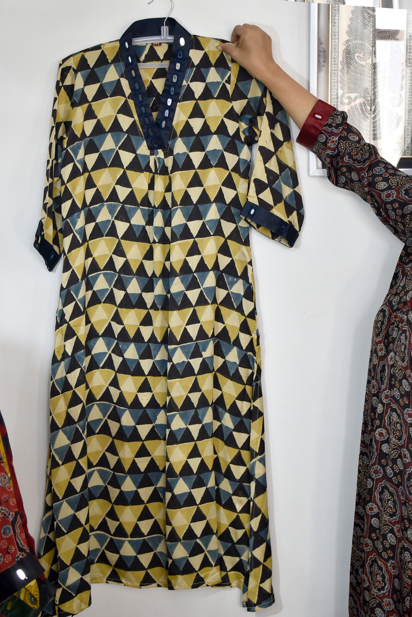 Beautiful Ajrakh Modal Silk Kurta with Kutch Mirror Work size - 38 - 44