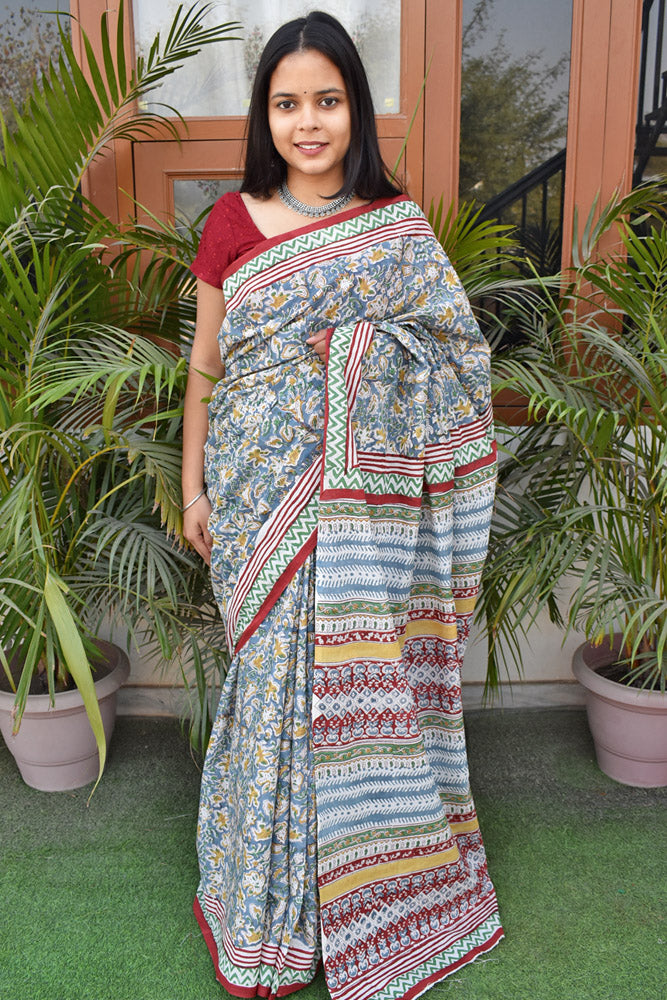 Beautiful Sanganer Hand Block Print Soft Cotton Saree