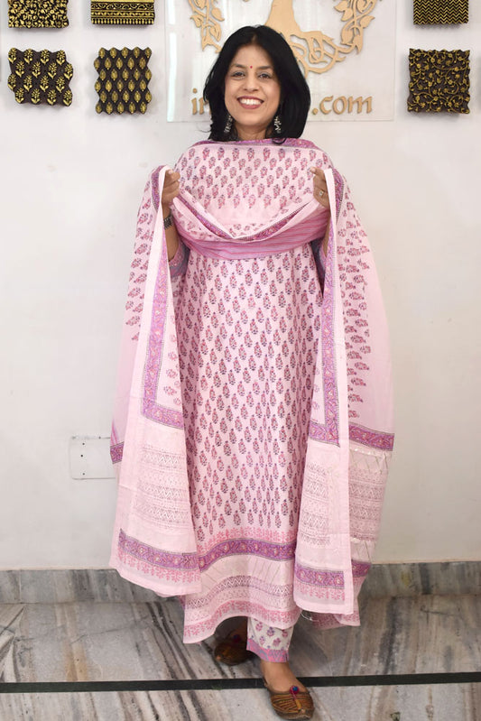 Designer Cotton suits with Hand block print & Gota & Lace Detailing