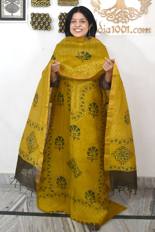 Beautiful Pure Linen Ajrakh  Hand Block Print Suit
