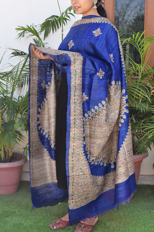 Geecha Silk Dupatta with printed Madhubani patterns